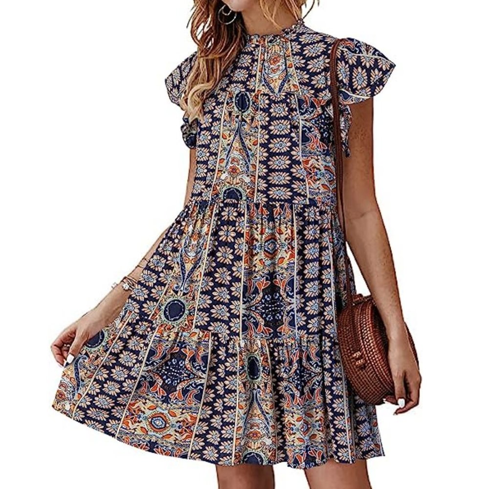 Boho Print Tiered Dress S *NWT*